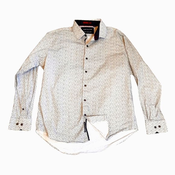 Report Collection mens slim fit abstract black and white button up shirt 17"neck - Picture 9 of 9